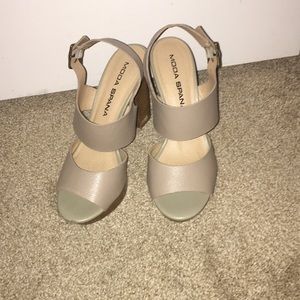 Tan heels with leather straps- like new